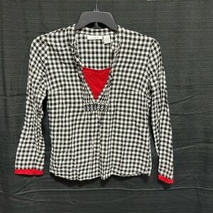 Dressbarn Women’sS Black and White checkered with red sewn in front and on cuff‎